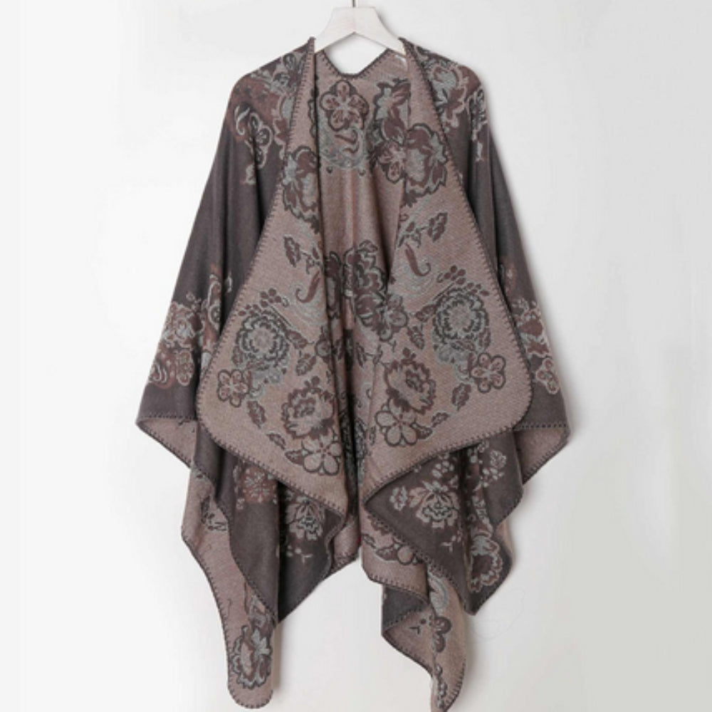 Women's Poncho Acrylic Jacquard Fringe