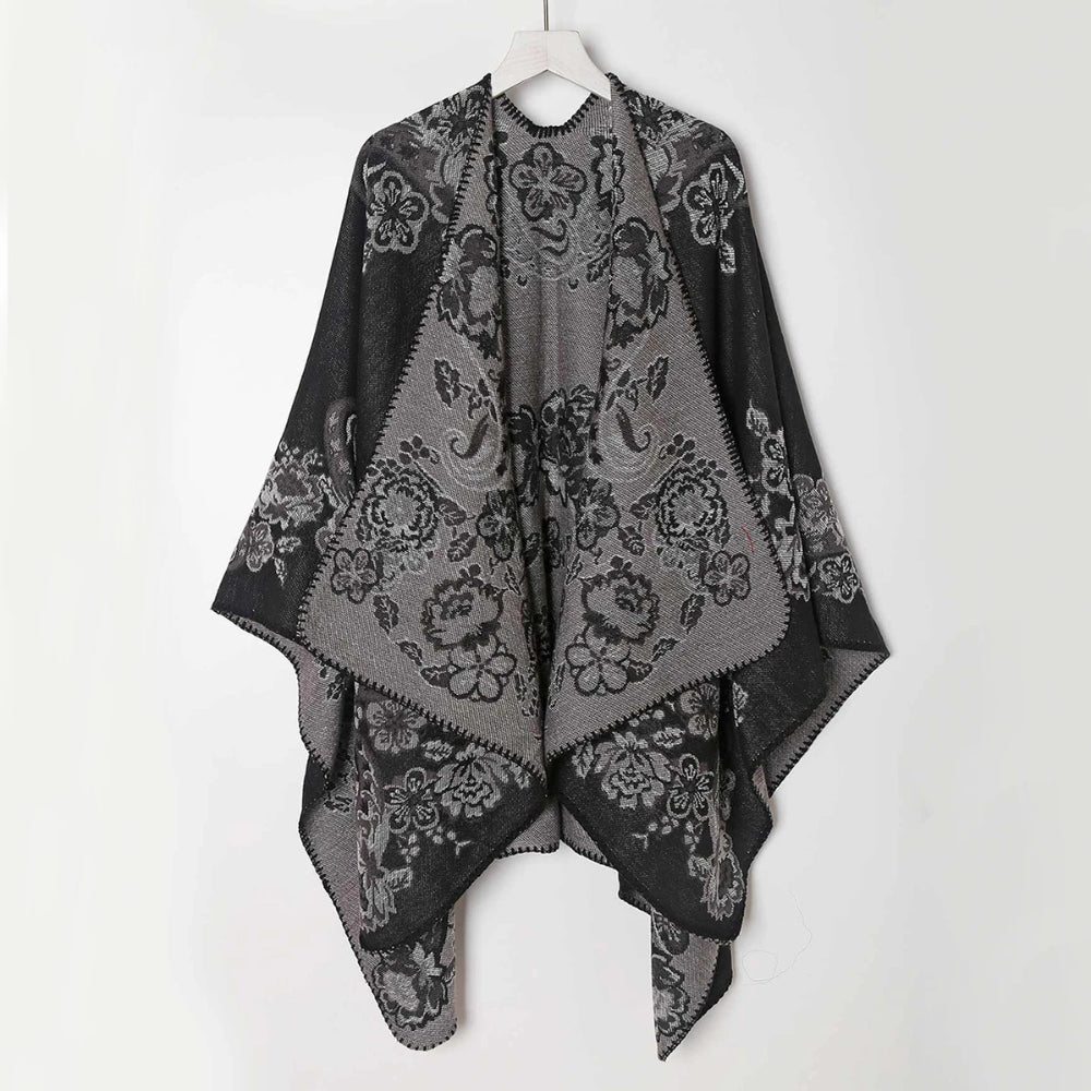 Women's Poncho Acrylic Jacquard Fringe