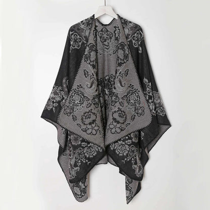 Women's Poncho Acrylic Jacquard Fringe