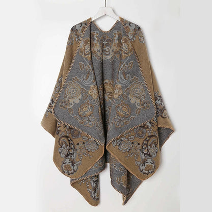 Women's Poncho Acrylic Jacquard Fringe