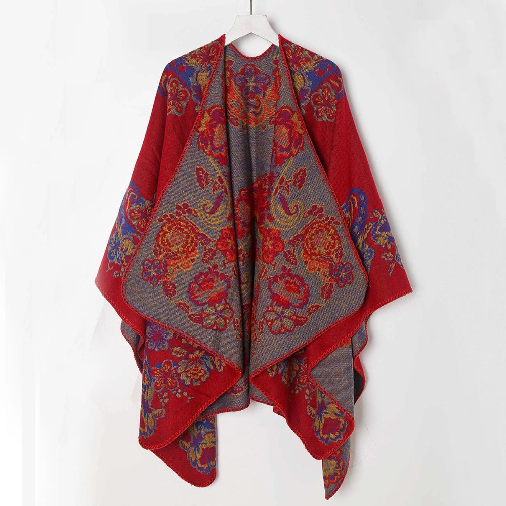 Women's Poncho Acrylic Jacquard Fringe