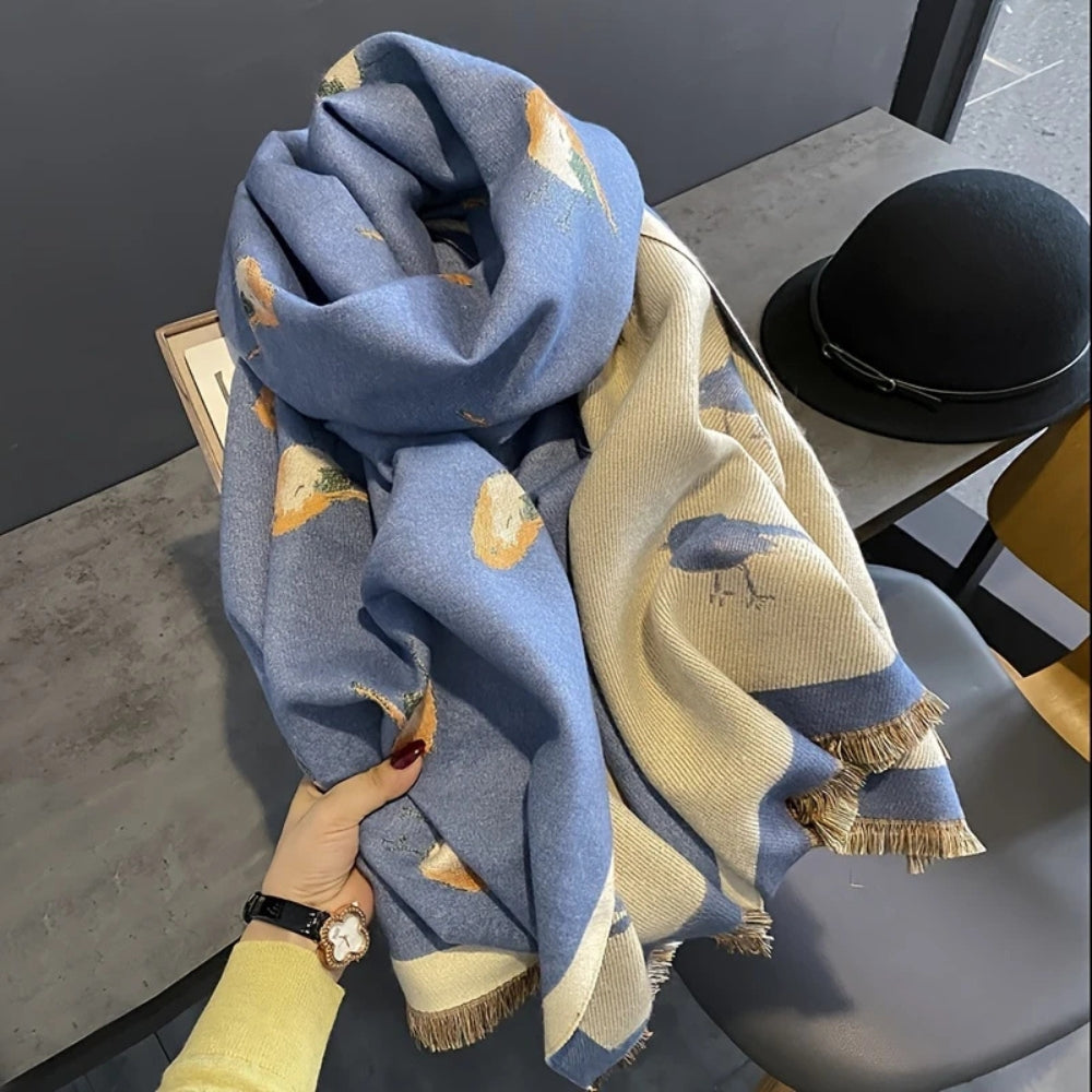 Women's Shawl Bird Jacquard Microfiber Blend