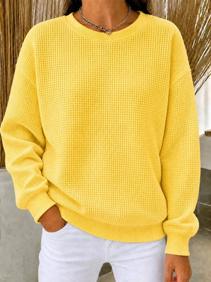 Women's Sweatshirt Cotton-Blend Waffle Knit Quarter-Zip Relaxed Fit