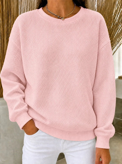 Women's Sweatshirt Cotton-Blend Waffle Knit Quarter-Zip Relaxed Fit