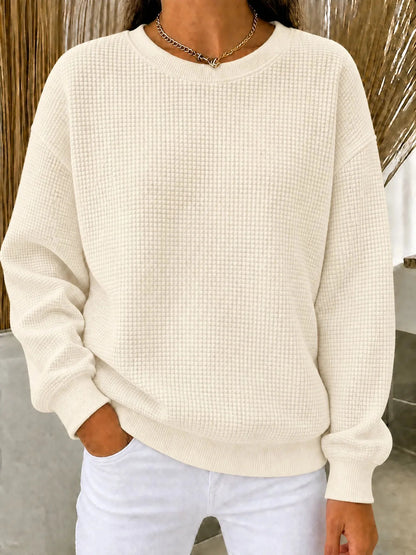 Women's Sweatshirt Cotton-Blend Waffle Knit Quarter-Zip Relaxed Fit