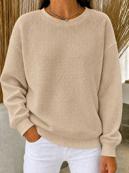 Women's Sweatshirt Cotton-Blend Waffle Knit Quarter-Zip Relaxed Fit
