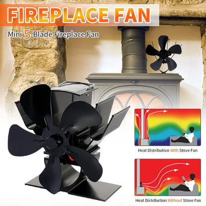 Wood Stove Fan Heat-Powered Quiet Operation Even Heat Distribution