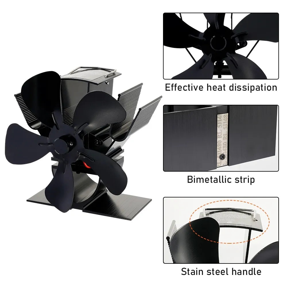 Wood Stove Fan Heat-Powered Quiet Operation Even Heat Distribution