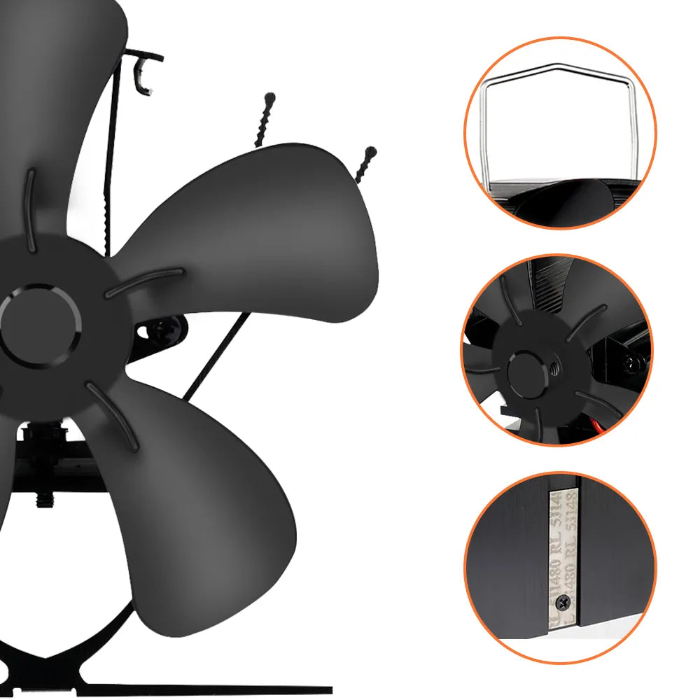 Wood Stove Fan Heat-Powered Quiet Operation Even Heat Distribution