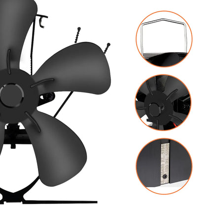 Wood Stove Fan Heat-Powered Quiet Operation Even Heat Distribution