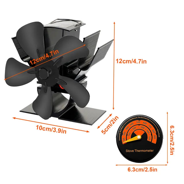 Wood Stove Fan Heat-Powered Quiet Operation Even Heat Distribution