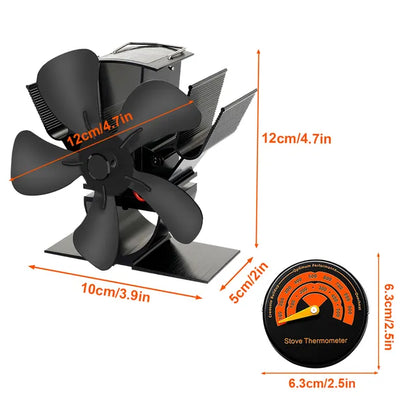 Wood Stove Fan Heat-Powered Quiet Operation Even Heat Distribution