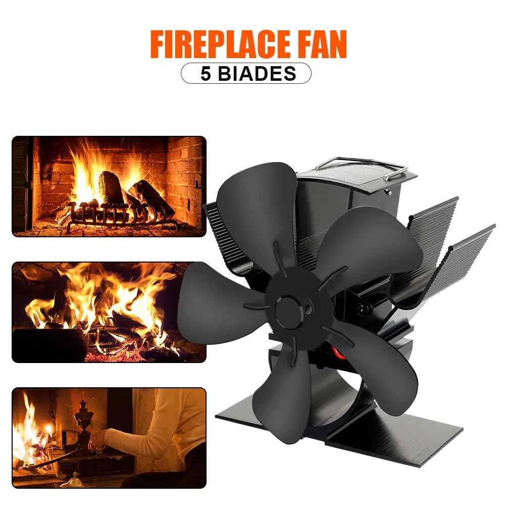 Wood Stove Fan Heat-Powered Quiet Operation Even Heat Distribution
