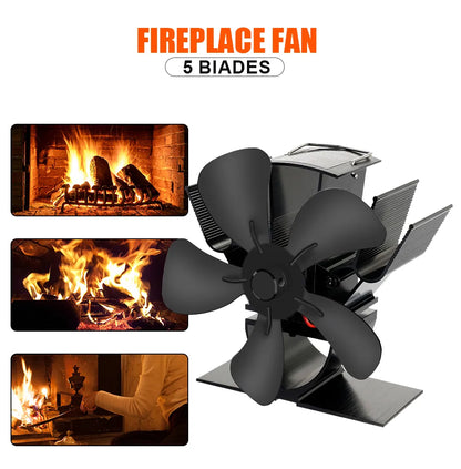 Wood Stove Fan Heat-Powered Quiet Operation Even Heat Distribution