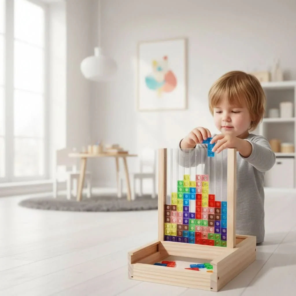 Wooden Block Puzzle Colorful Geometric Pieces with Smooth Edges