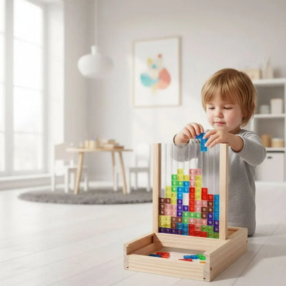 Wooden Block Puzzle Colorful Geometric Pieces with Smooth Edges