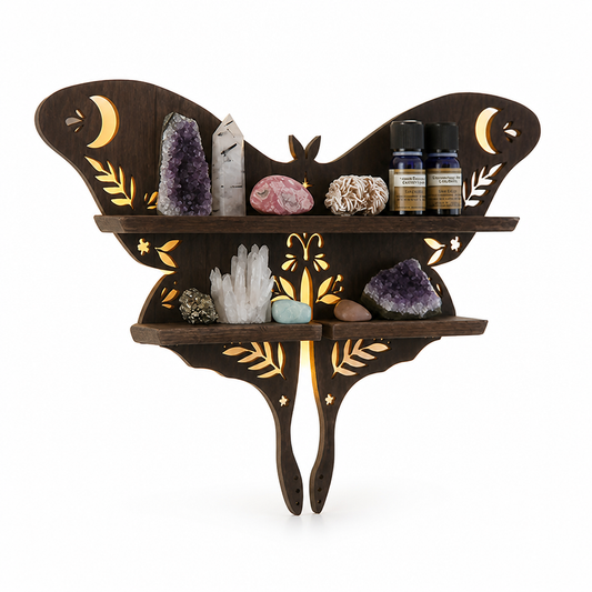 Wooden Bohemian Carved Display Shelf for Crystals and Candles
