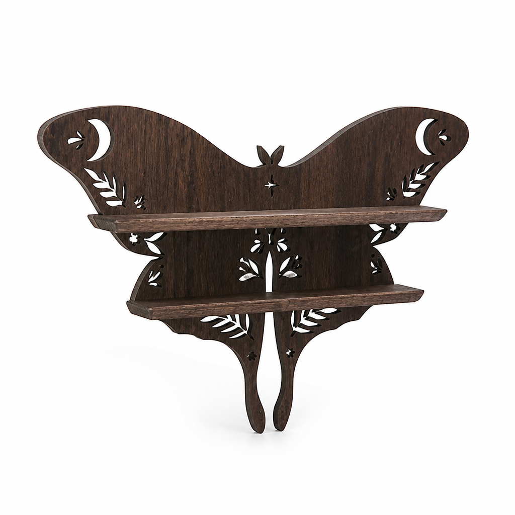 Wooden Bohemian Carved Display Shelf for Crystals and Candles
