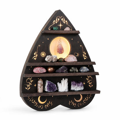 Wooden Bohemian Carved Display Shelf for Crystals and Candles