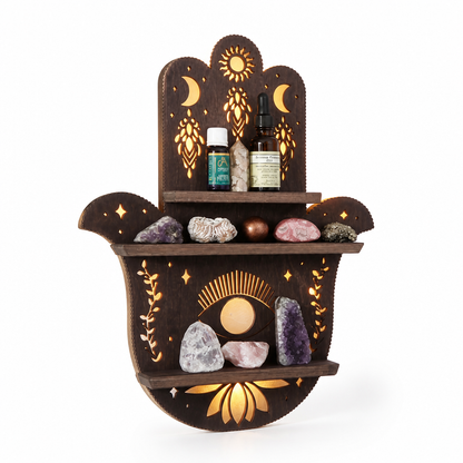 Wooden Bohemian Carved Display Shelf for Crystals and Candles