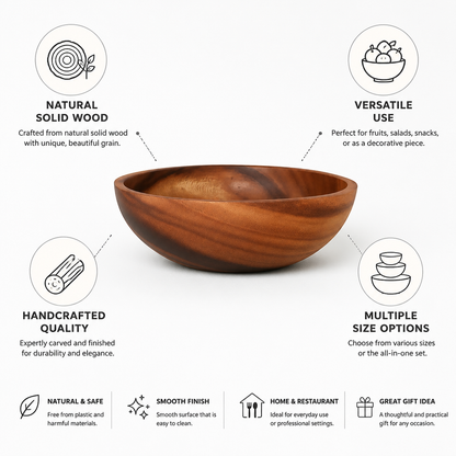 Wooden Bowl Handcrafted Solid Wood Natural Grain