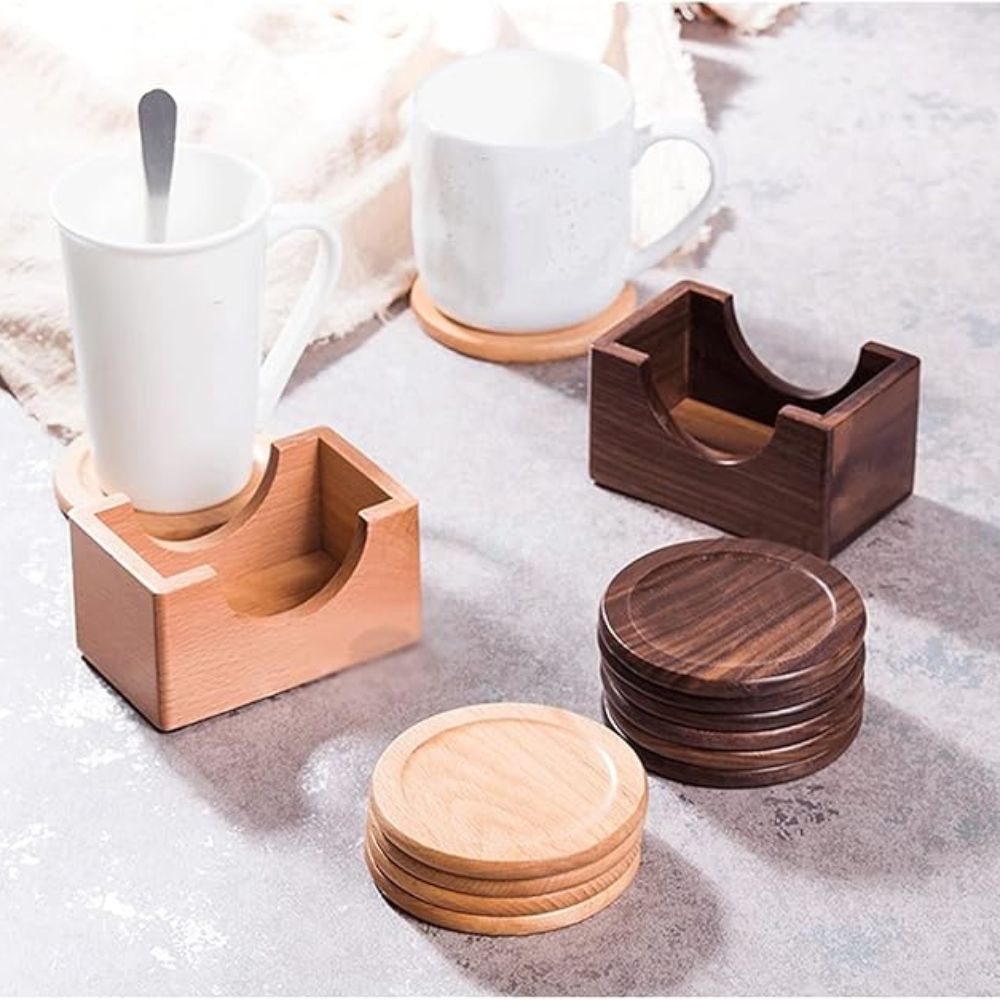 Wooden Coaster Set Walnut Japanese-Inspired Set of 6