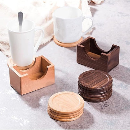 Wooden Coaster Set Walnut Japanese-Inspired Set of 6