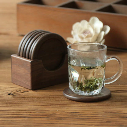 Wooden Coaster Set Walnut Japanese-Inspired Set of 6