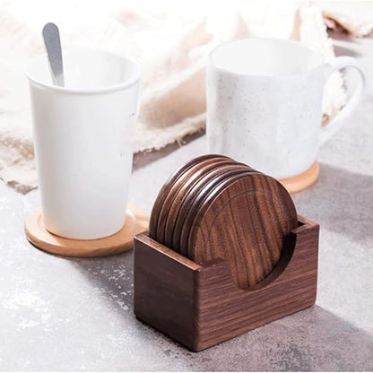 Wooden Coaster Set Walnut Japanese-Inspired Set of 6