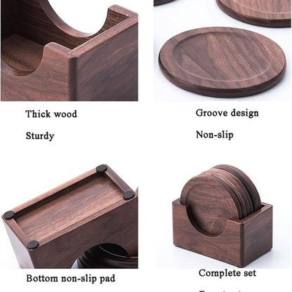 Wooden Coaster Set Walnut Japanese-Inspired Set of 6