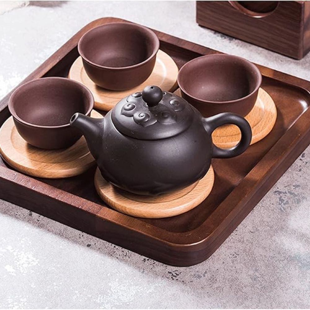 Wooden Coaster Set Walnut Japanese-Inspired Set of 6