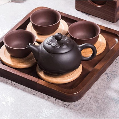 Wooden Coaster Set Walnut Japanese-Inspired Set of 6
