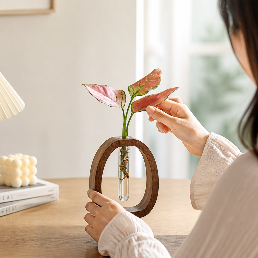 Wooden Frame Glass Test Tube Vase