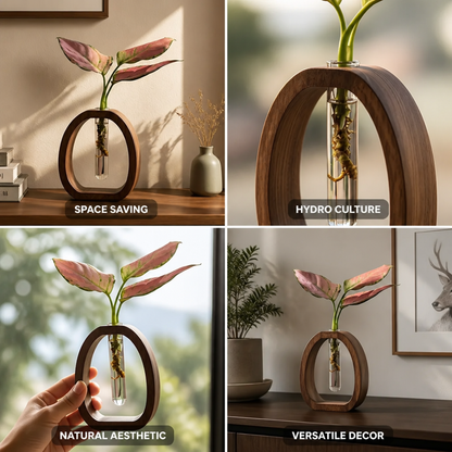 Wooden Frame Glass Test Tube Vase