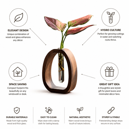 Wooden Frame Glass Test Tube Vase