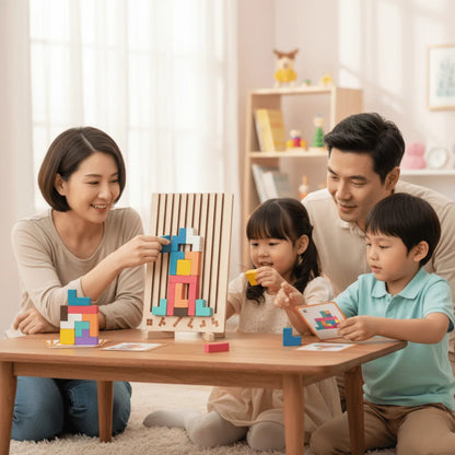 Wooden Tetris Stacking Puzzle Natural Wood Non-Toxic Paint