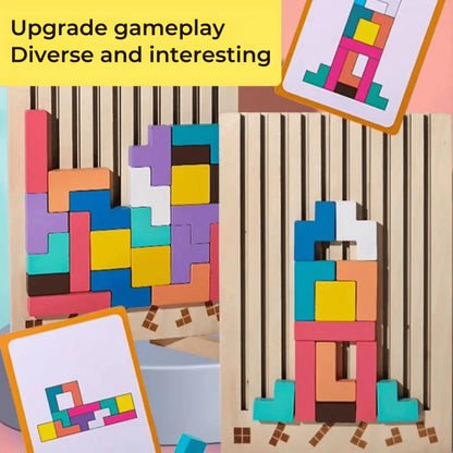 Wooden Tetris Stacking Puzzle Natural Wood Non-Toxic Paint