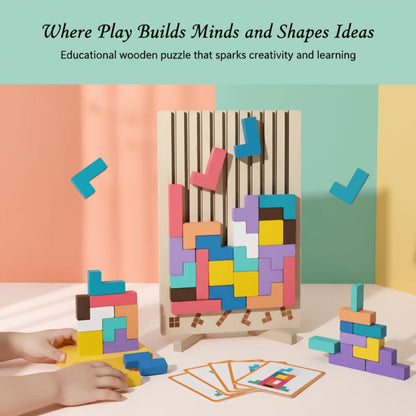Wooden Tetris Stacking Puzzle Natural Wood Non-Toxic Paint