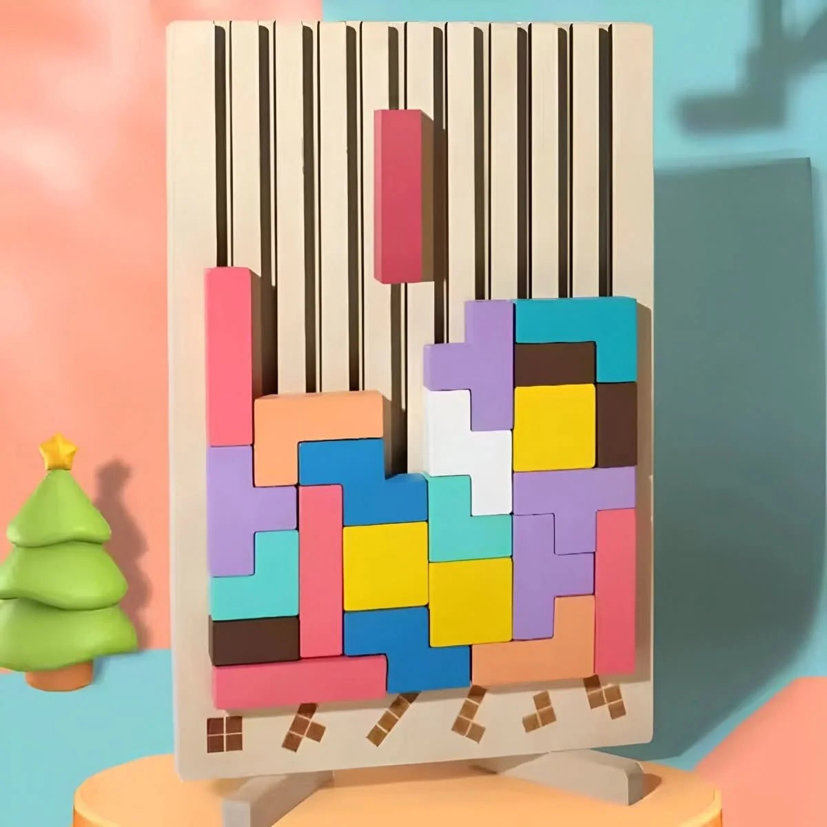 Wooden Tetris Stacking Puzzle Natural Wood Non-Toxic Paint