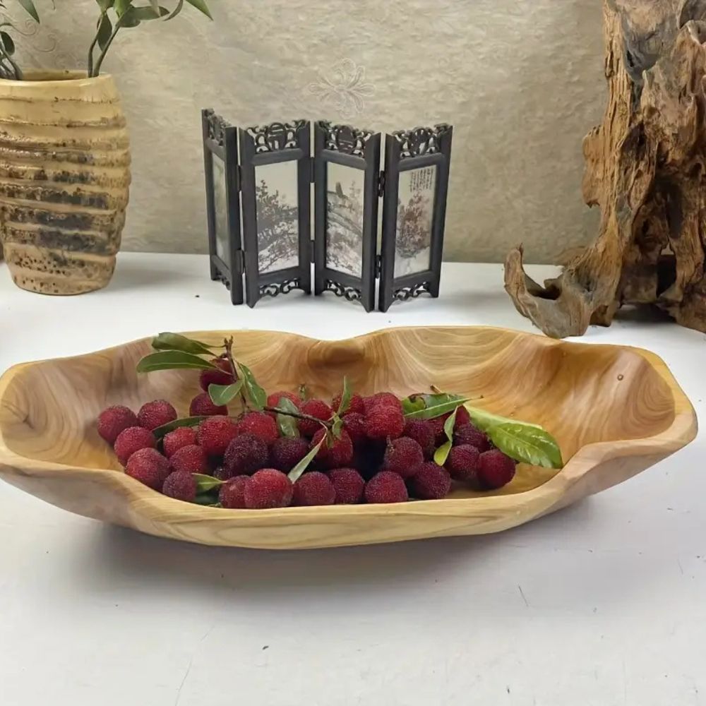 Wooden Tray Rustic 3D Carved Handcrafted