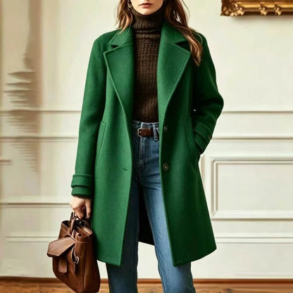 Wool Blend Coat Fitted Mid-Length Lapel Collar Side Pockets