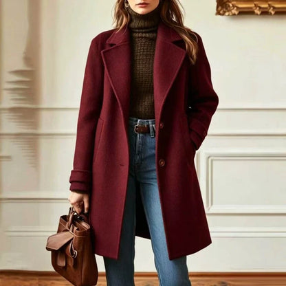 Wool Blend Coat Fitted Mid-Length Lapel Collar Side Pockets