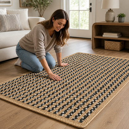 Woven Area Rug Reversible Braided Stripe Durable