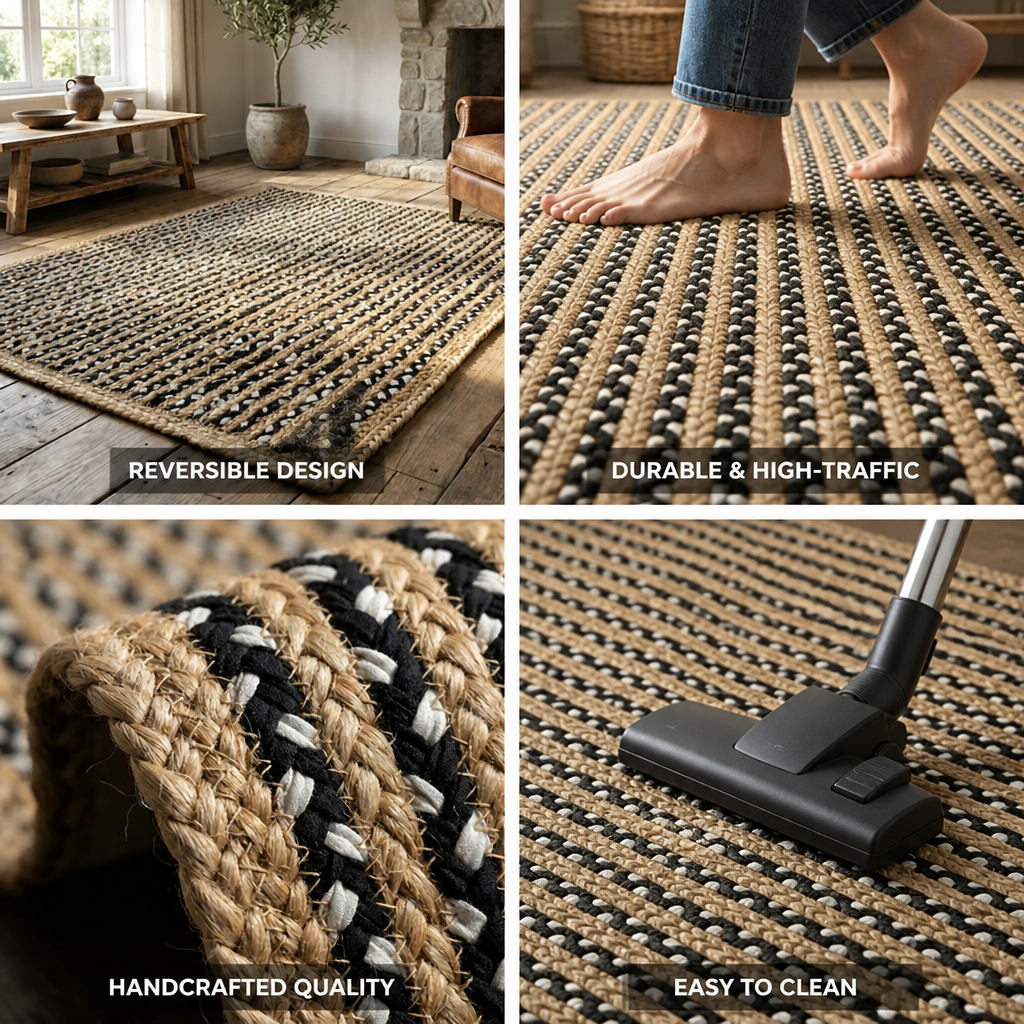 Woven Area Rug Reversible Braided Stripe Durable