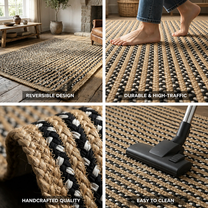Woven Area Rug Reversible Braided Stripe Durable