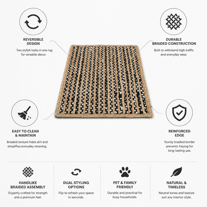 Woven Area Rug Reversible Braided Stripe Durable