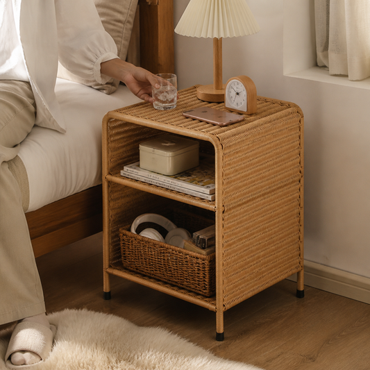 Woven Open-Frame Open Shelf Storage Unit (2-Tier)