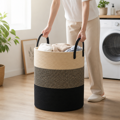 Woven Storage Basket Foldable With Carrying Handles 15.3 Gallon