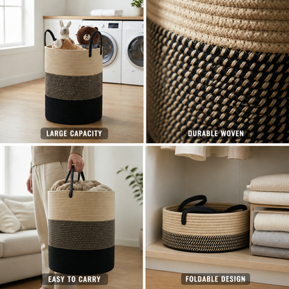 Woven Storage Basket Foldable With Carrying Handles 15.3 Gallon