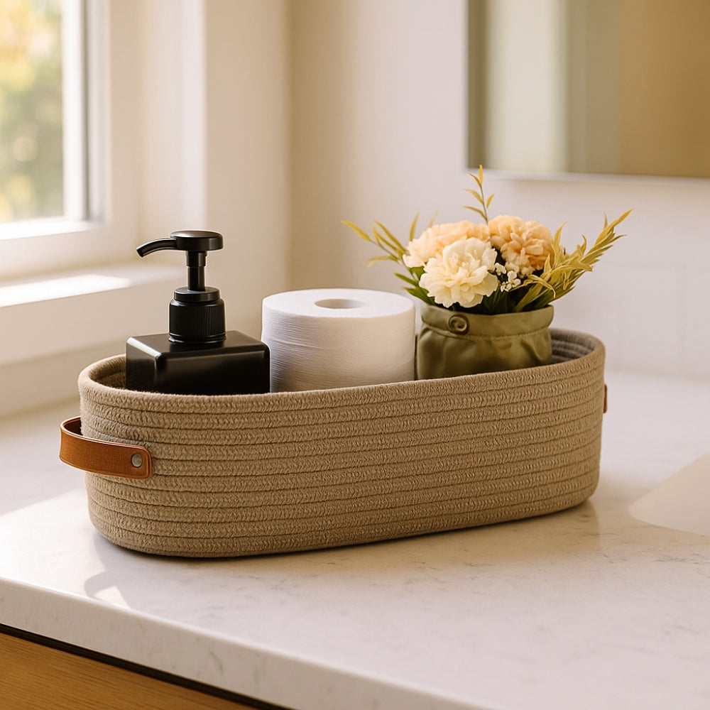 Woven Storage Basket Microfiber Blend Dual Handles